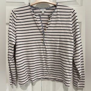 J. Crew Women's Striped Long-Sleeve Henley Top - Navy/Cream